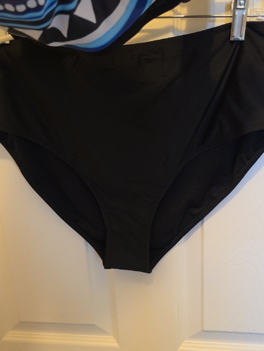 NWOT- Black & Blue Striped Geometric Two-Piece Swimsuit with Lime Accents - Picture 4 of 4